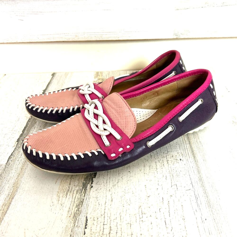 Robert Zur womens 7 Pink Purple Soft Lambskin Driving Loafers Slip-On Moccasins